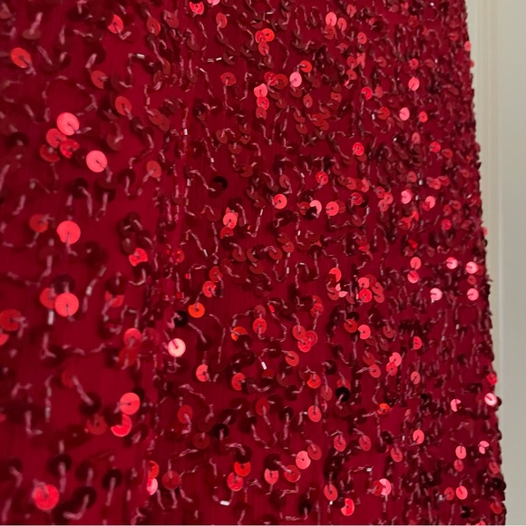 Vintage Scarlett Red 90s Y2K Beaded Formal Evening Gown Leg Slit - Picture 4 of 8